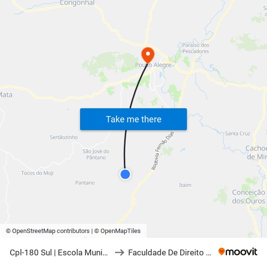 Cpl-180 Sul | Escola Municipal São Benedito to Faculdade De Direito Do Sul De Minas map