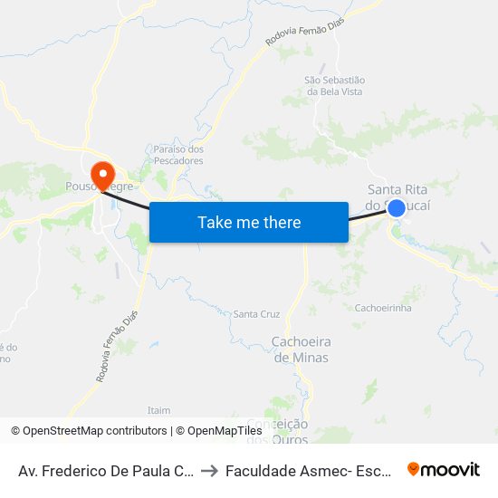 Av. Frederico De Paula Cunha, 434 | Pastelaria Do Tonhão to Faculdade Asmec- Escola De Negócios De Pouso Alegre map