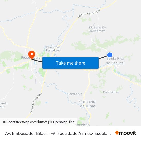 Av. Embaixador Bilac Pinto Com R. Dos Ipês to Faculdade Asmec- Escola De Negócios De Pouso Alegre map