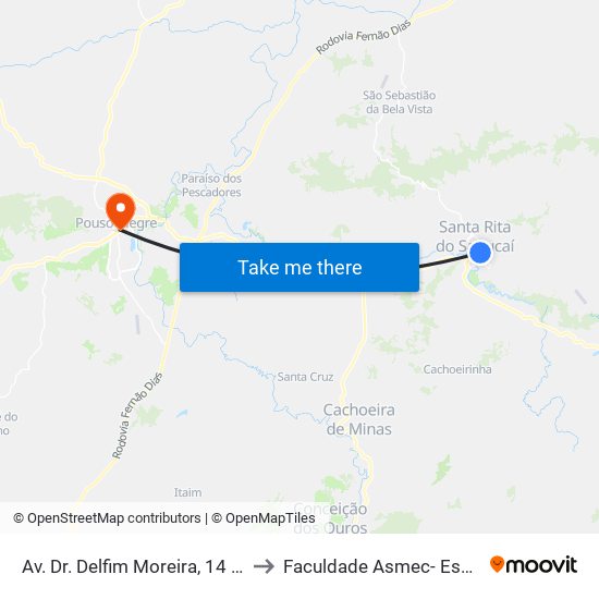 Av. Dr. Delfim Moreira, 14 | Trailer Do Zé Daniel - Sentido Recanto to Faculdade Asmec- Escola De Negócios De Pouso Alegre map