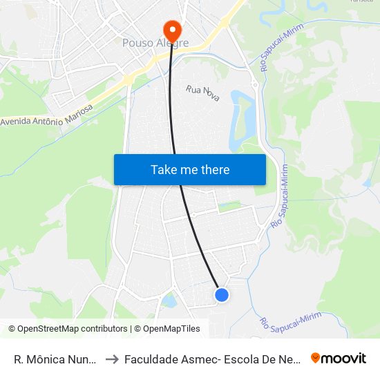 R. Mônica Nunes Maia, 512 to Faculdade Asmec- Escola De Negócios De Pouso Alegre map