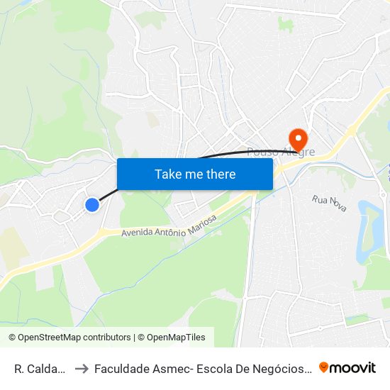 R. Caldas, 130 to Faculdade Asmec- Escola De Negócios De Pouso Alegre map