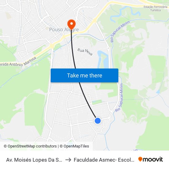 Av. Moisés Lopes Da Silva, 914 | Mecânica São José to Faculdade Asmec- Escola De Negócios De Pouso Alegre map