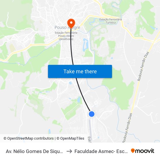 Av. Nélio Gomes De Siqueira, 135 | Ceim Lazara Casarini Diani to Faculdade Asmec- Escola De Negócios De Pouso Alegre map