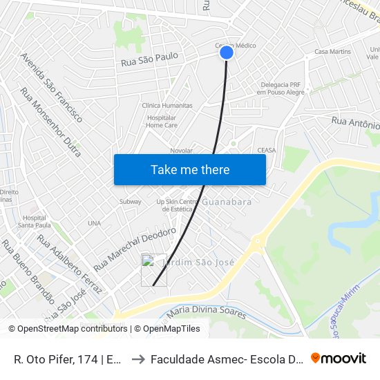 R. Oto Pifer, 174 | Esquina Centro Médico to Faculdade Asmec- Escola De Negócios De Pouso Alegre map