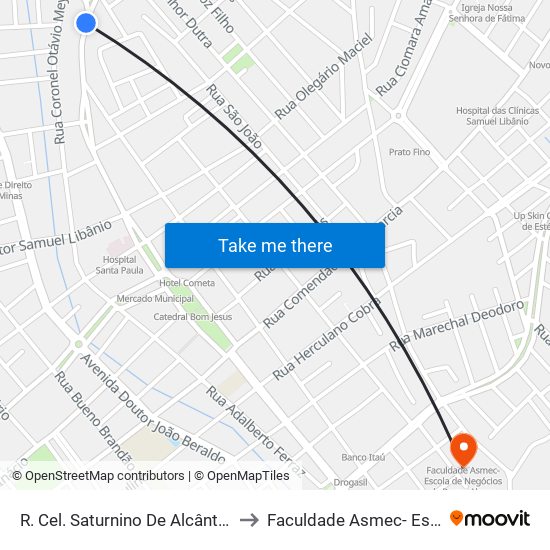 R. Cel. Saturnino De Alcântara, 280 | Padaria Bel Pão – Sentido Bairro to Faculdade Asmec- Escola De Negócios De Pouso Alegre map