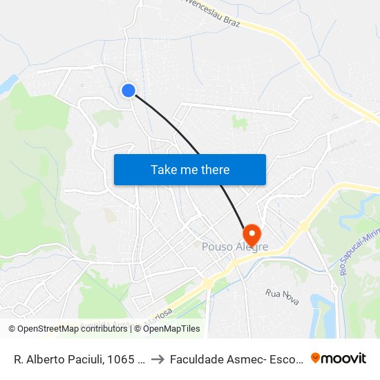 R. Alberto Paciuli, 1065 | Gil Magazine – Sentido Centro to Faculdade Asmec- Escola De Negócios De Pouso Alegre map