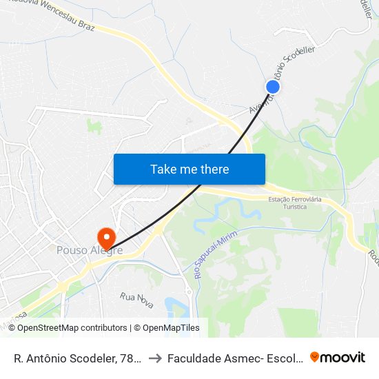 R. Antônio Scodeler, 780 | Salão E Barbearia São José to Faculdade Asmec- Escola De Negócios De Pouso Alegre map