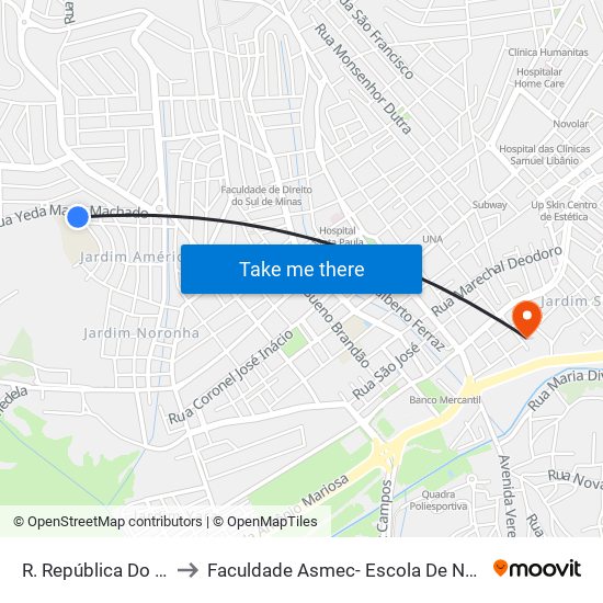 R. República Do Paraguai, 265 to Faculdade Asmec- Escola De Negócios De Pouso Alegre map