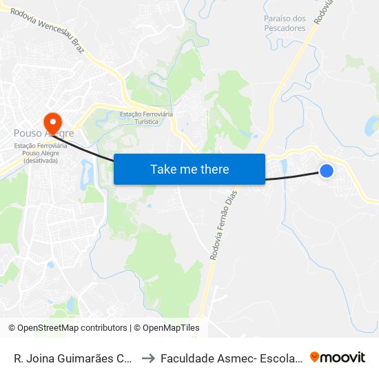 R. Joina Guimarães Correia, 395 | Bar Da Cláudia to Faculdade Asmec- Escola De Negócios De Pouso Alegre map