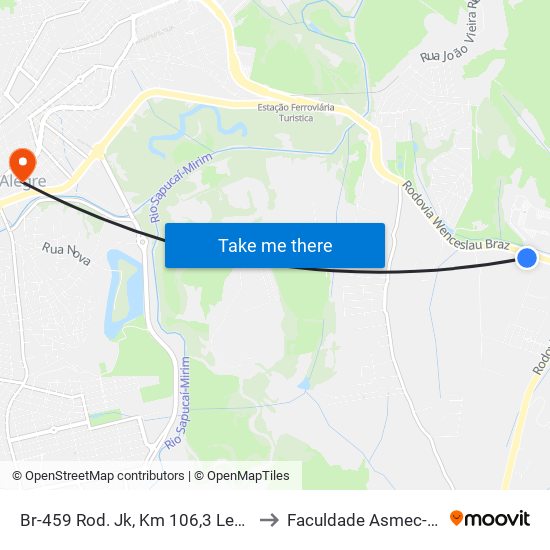 Br-459 Rod. Jk, Km 106,3 Leste | Via Mondo Renault – Acesso Ao Serra Sul Shopping to Faculdade Asmec- Escola De Negócios De Pouso Alegre map