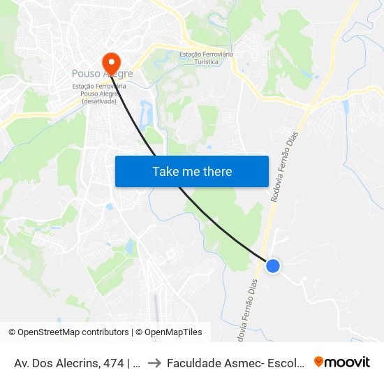 Av. Dos Alecrins, 474 | Distribuidora De Cosméticos to Faculdade Asmec- Escola De Negócios De Pouso Alegre map