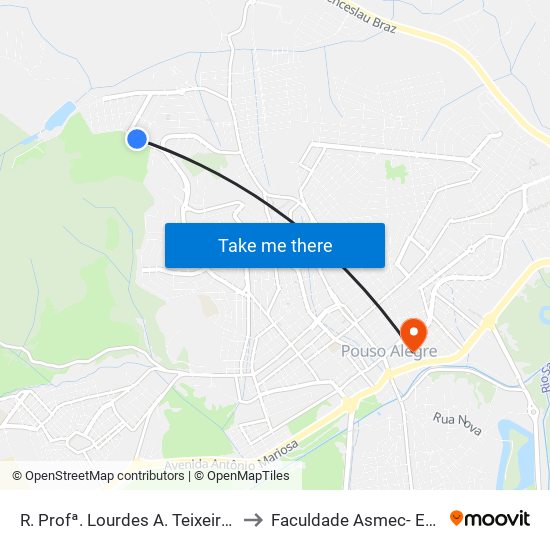 R. Profª. Lourdes A. Teixeira, 100 | Antigo Ponto Final Do Bairro Floresta to Faculdade Asmec- Escola De Negócios De Pouso Alegre map
