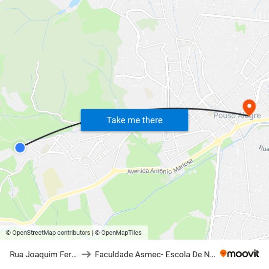 Rua Joaquim Ferreira Raimundo to Faculdade Asmec- Escola De Negócios De Pouso Alegre map