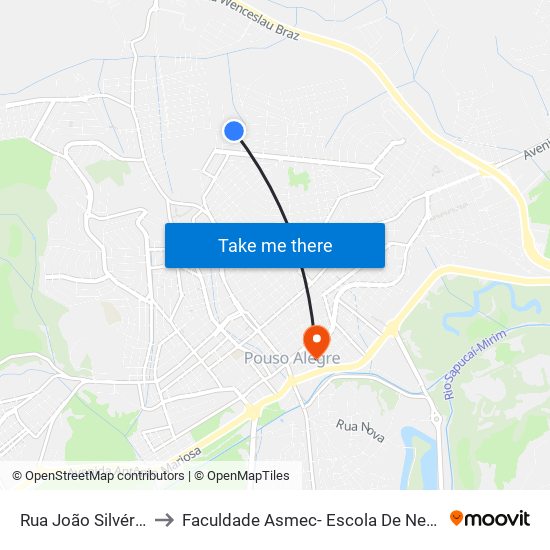 Rua João Silvério Rosa, 175 to Faculdade Asmec- Escola De Negócios De Pouso Alegre map