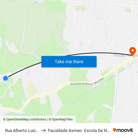Rua Alberto Luiz Coutinho, 240 to Faculdade Asmec- Escola De Negócios De Pouso Alegre map
