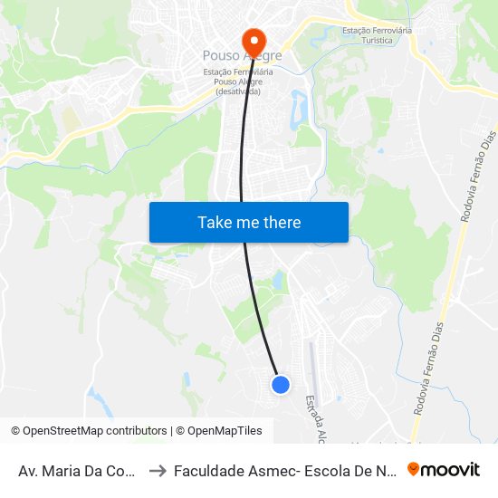 Av. Maria Da Conceição Santos to Faculdade Asmec- Escola De Negócios De Pouso Alegre map