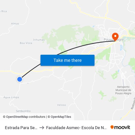 Estrada Para Sertãozinho, Sul to Faculdade Asmec- Escola De Negócios De Pouso Alegre map