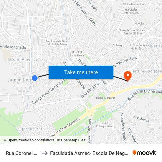 Rua Coronel Pradel, 744 to Faculdade Asmec- Escola De Negócios De Pouso Alegre map