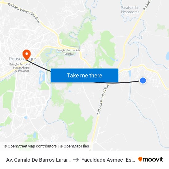 Av. Camilo De Barros Laraia, 805 | Esquina Com R. Joina Guimarães to Faculdade Asmec- Escola De Negócios De Pouso Alegre map