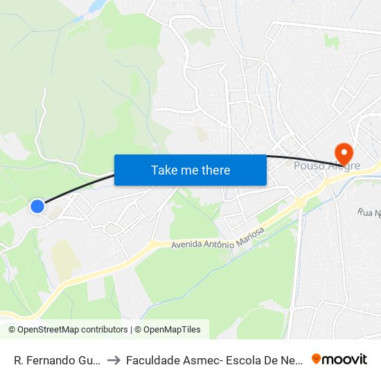 R. Fernando Guidi Tonini, 65 to Faculdade Asmec- Escola De Negócios De Pouso Alegre map