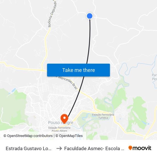 Estrada Gustavo Lopes Barcelos, Sul | Igreja to Faculdade Asmec- Escola De Negócios De Pouso Alegre map