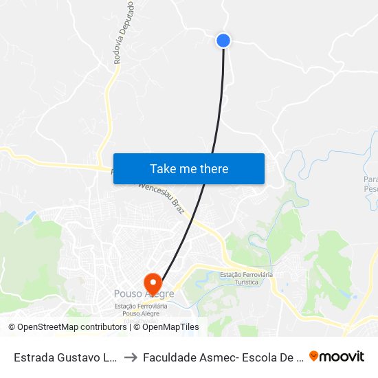 Estrada Gustavo Lopes Barcelos, Sul to Faculdade Asmec- Escola De Negócios De Pouso Alegre map