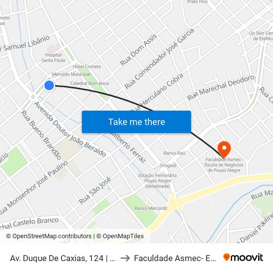 Av. Duque De Caxias, 124 | Itaim, Cidade Jardim, Chaves, J.K., Shopping to Faculdade Asmec- Escola De Negócios De Pouso Alegre map