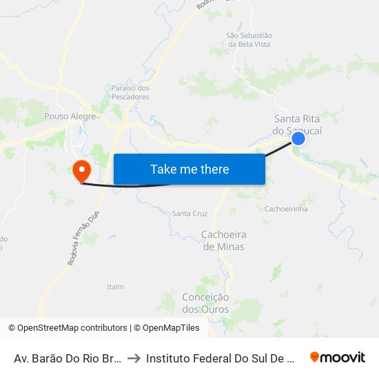 Av. Barão Do Rio Branco, 200 | Correios to Instituto Federal Do Sul De Minas - Campus Pouso Alegre map