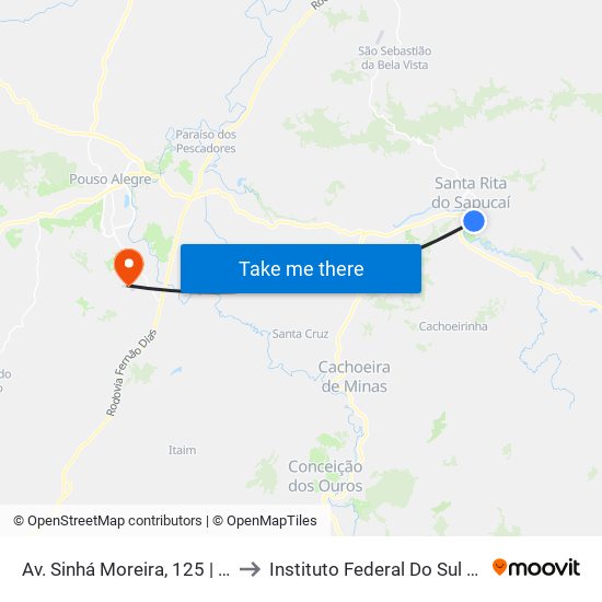 Av. Sinhá Moreira, 125 | Ao Lado Do Terminal Rodoviário to Instituto Federal Do Sul De Minas - Campus Pouso Alegre map