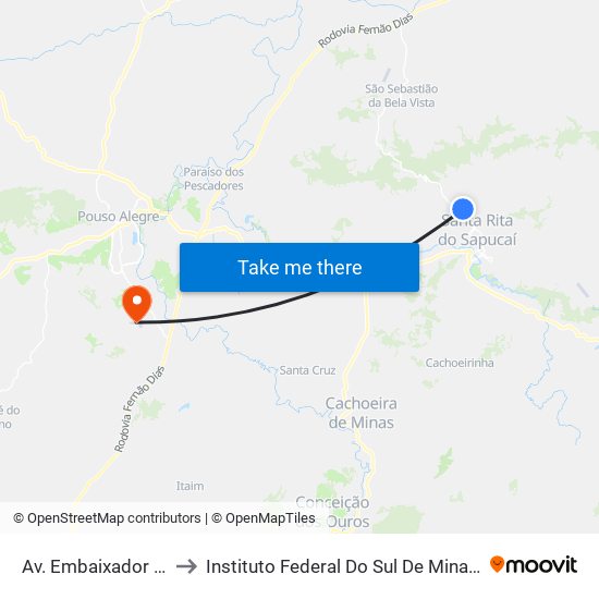 Av. Embaixador Bilac Pinto, 10 to Instituto Federal Do Sul De Minas - Campus Pouso Alegre map