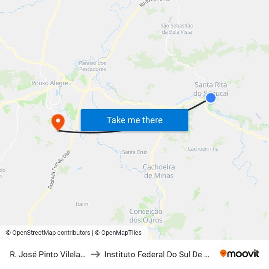 R. José Pinto Vilela, 35 | Vaca Mecânica to Instituto Federal Do Sul De Minas - Campus Pouso Alegre map