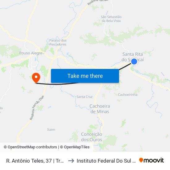 R. Antônio Teles, 37 | Trailer Do Zé Daniel - Sentido Centro to Instituto Federal Do Sul De Minas - Campus Pouso Alegre map