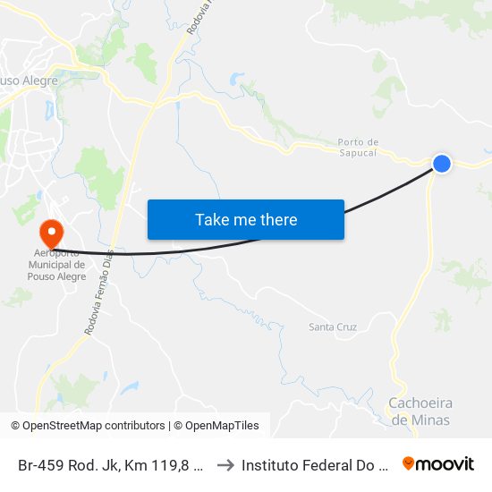 Br-459 Rod. Jk, Km 119,8 Leste | Entr. Mg-173 Para Cachoeira De Minas to Instituto Federal Do Sul De Minas - Campus Pouso Alegre map