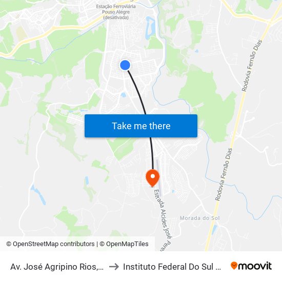 Av. José Agripino Rios, 144 | Escola Abelinha Mágica to Instituto Federal Do Sul De Minas - Campus Pouso Alegre map