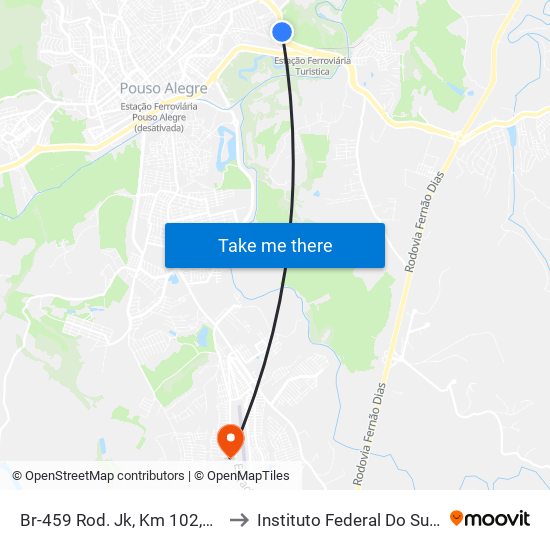 Br-459 Rod. Jk, Km 102,9 Oeste | Martminas Atacado E Varejo to Instituto Federal Do Sul De Minas - Campus Pouso Alegre map