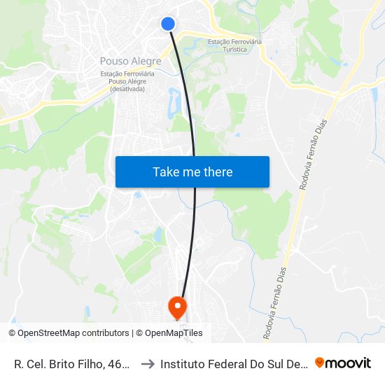 R. Cel. Brito Filho, 461 | Cema – Sentido Centro to Instituto Federal Do Sul De Minas - Campus Pouso Alegre map
