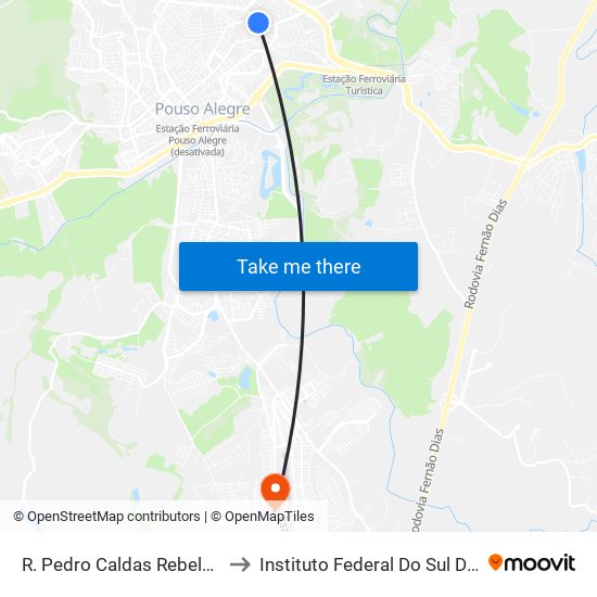 R. Pedro Caldas Rebelo, 150 | Facs Gráfica E Editora to Instituto Federal Do Sul De Minas - Campus Pouso Alegre map