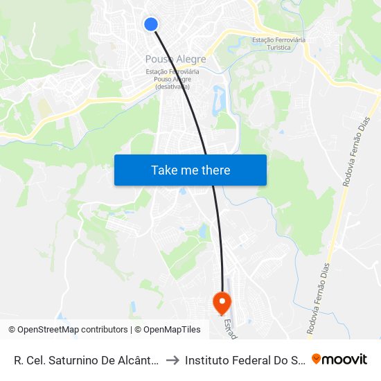 R. Cel. Saturnino De Alcântara, 259 | Padaria Bel Pão – Sentido Centro to Instituto Federal Do Sul De Minas - Campus Pouso Alegre map