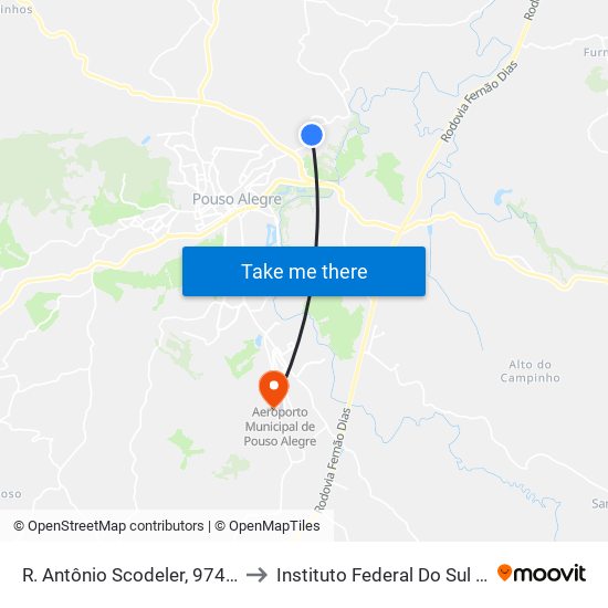 R. Antônio Scodeler, 974 | Cras Faisqueira – Sentido Bairro to Instituto Federal Do Sul De Minas - Campus Pouso Alegre map