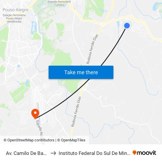 Av. Camilo De Barros Laraia, 1220 to Instituto Federal Do Sul De Minas - Campus Pouso Alegre map