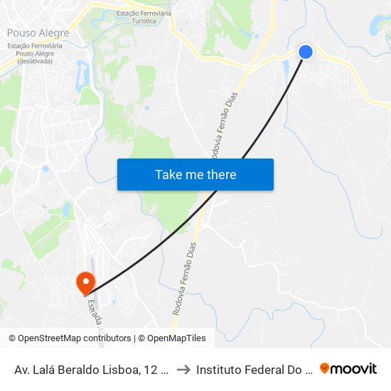 Av. Lalá Beraldo Lisboa, 12 | Poste Na Esquina Com R. Sebastião F. De Souza to Instituto Federal Do Sul De Minas - Campus Pouso Alegre map