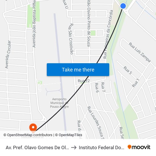 Av. Pref. Olavo Gomes De Oliveira, 6025 | E.M. Clarice Toledo – Sentido Centro to Instituto Federal Do Sul De Minas - Campus Pouso Alegre map