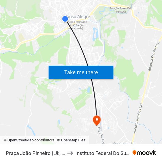 Praça João Pinheiro | Jk, Belo Horizonte, Sta. Doroteia, Fátima to Instituto Federal Do Sul De Minas - Campus Pouso Alegre map