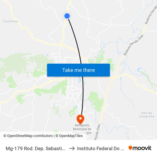 Mg-179 Rod. Dep. Sebastião Navarro Vieira, Km 99 Norte | Venda Verde to Instituto Federal Do Sul De Minas - Campus Pouso Alegre map