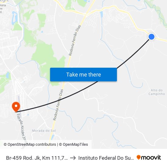 Br-459 Rod. Jk, Km 111,7 Leste | Centro De Distribuição Unissul to Instituto Federal Do Sul De Minas - Campus Pouso Alegre map