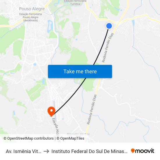 Av. Ismênia Vitta Reis, 315 to Instituto Federal Do Sul De Minas - Campus Pouso Alegre map