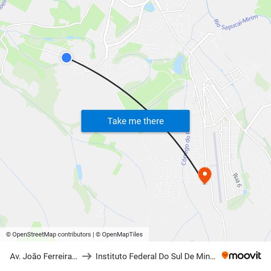 Av. João Ferreira De Freitas, 405 to Instituto Federal Do Sul De Minas - Campus Pouso Alegre map