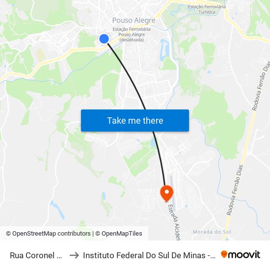 Rua Coronel Pradel, 107 to Instituto Federal Do Sul De Minas - Campus Pouso Alegre map
