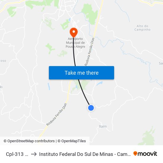 Cpl-313 Norte to Instituto Federal Do Sul De Minas - Campus Pouso Alegre map